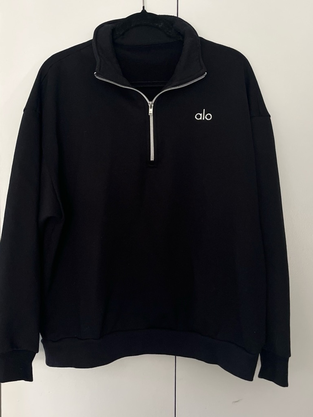 ALO Yoga Men’s Black Half-Zip Sweatshirt with White Logo